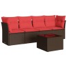 Salon de jardin avec coussins 5 pcs marron résine tressée 