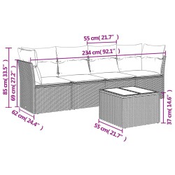 Salon de jardin avec coussins 5 pcs marron résine tressée 