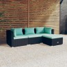 Salon de jardin 4 pcs avec coussins Résine tressée Noir 