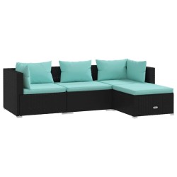 Salon de jardin 4 pcs avec coussins Résine tressée Noir 
