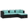 Salon de jardin 4 pcs avec coussins Résine tressée Noir 