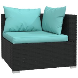 Salon de jardin 4 pcs avec coussins Résine tressée Noir 