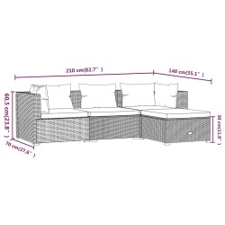 Salon de jardin 4 pcs avec coussins Résine tressée Noir 