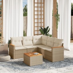 Salon de jardin avec coussins 6 pcs beige résine tressée 