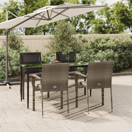 Ensemble à manger de jardin coussins 5 pcs noir et gris 