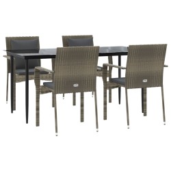 Ensemble à manger de jardin coussins 5 pcs noir et gris 