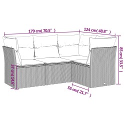 Salon de jardin 4 pcs avec coussins gris résine tressée 