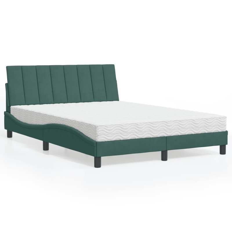 Lit avec matelas vert foncé 140x190 cm velours 
