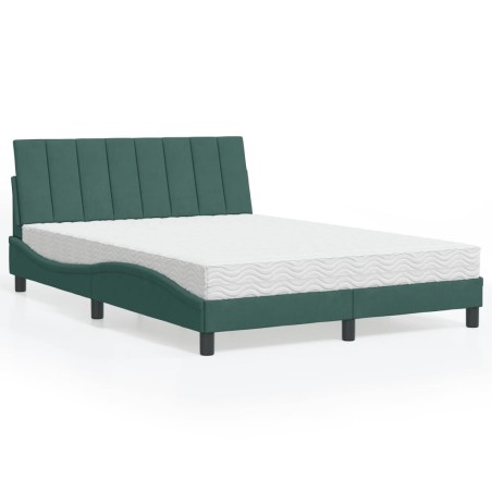 Lit avec matelas vert foncé 140x190 cm velours 