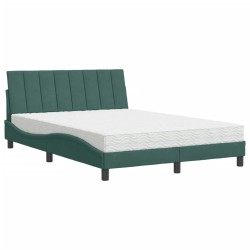 Lit avec matelas vert foncé 140x190 cm velours 