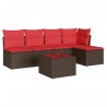 Salon de jardin 6 pcs avec coussins marron résine tressée 