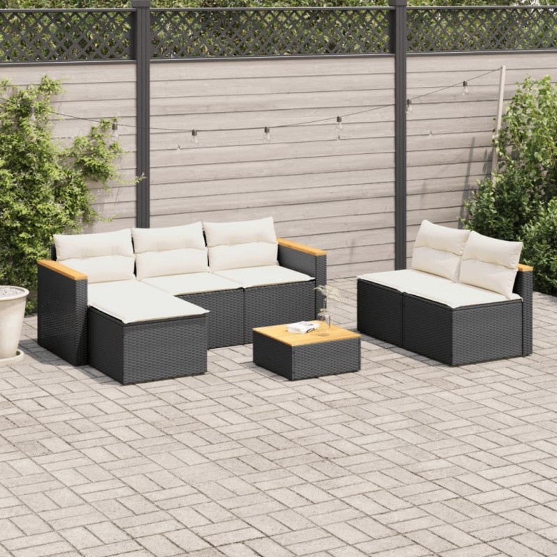 Salon de jardin 5 pcs avec coussins noir résine tressée acacia 