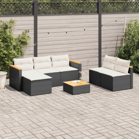 Salon de jardin 5 pcs avec coussins noir résine tressée acacia 