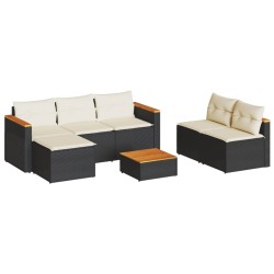 Salon de jardin 5 pcs avec coussins noir résine tressée acacia 