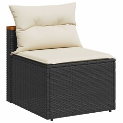 Salon de jardin 5 pcs avec coussins noir résine tressée acacia 