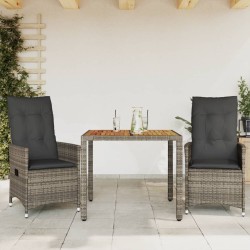 Ensemble de bistro 3 pcs avec coussins gris résine tressée 