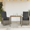 Ensemble de bistro 3 pcs avec coussins gris résine tressée 