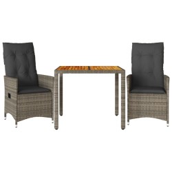 Ensemble de bistro 3 pcs avec coussins gris résine tressée 