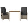 Ensemble de bistro 3 pcs avec coussins gris résine tressée 