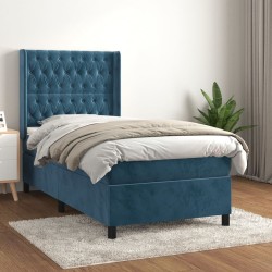 Sommier à lattes de lit avec matelas Bleu foncé 100x200 cm 