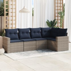 Salon de jardin 5 pcs avec coussins gris résine tressée 