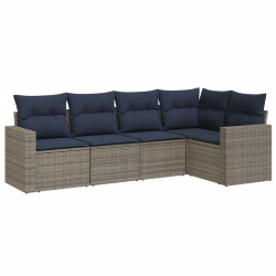 Salon de jardin 5 pcs avec coussins gris résine tressée 