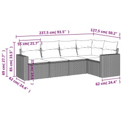 Salon de jardin 5 pcs avec coussins gris résine tressée 