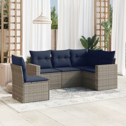 Salon de jardin 5 pcs avec coussins gris résine tressée 