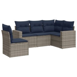 Salon de jardin 5 pcs avec coussins gris résine tressée 