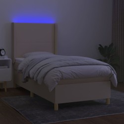 Sommier à lattes de lit matelas et LED Crème 90x200 cm Tissu 