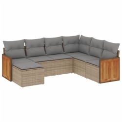 Salon de jardin avec coussins 7 pcs beige résine tressée 
