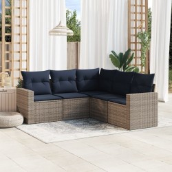 Salon de jardin 5 pcs avec coussins gris résine tressée 