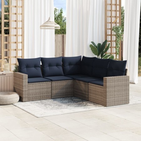 Salon de jardin 5 pcs avec coussins gris résine tressée 