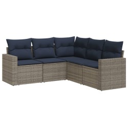 Salon de jardin 5 pcs avec coussins gris résine tressée 