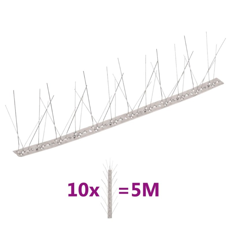 Ensemble de 10 pointes à 5 rangées contre oiseaux Inox 5 m Ensemble de 10 pointes à 5 rangées contre oiseaux Inox 5 m