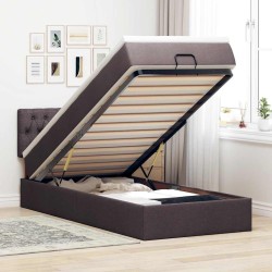 Cadre de lit ottoman avec matelas marron foncé 90x190 cm tissu 