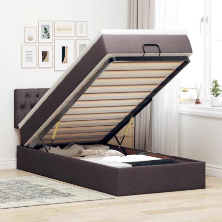 Cadre de lit ottoman avec matelas marron foncé 90x190 cm tissu 