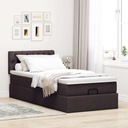 Cadre de lit ottoman avec matelas marron foncé 90x190 cm tissu 