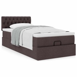 Cadre de lit ottoman avec matelas marron foncé 90x190 cm tissu 