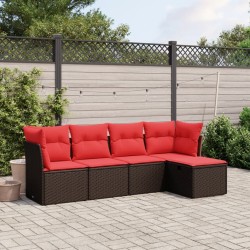 Salon de jardin avec coussins 5 pcs marron résine tressée 
