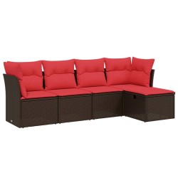 Salon de jardin avec coussins 5 pcs marron résine tressée 