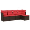 Salon de jardin avec coussins 5 pcs marron résine tressée 