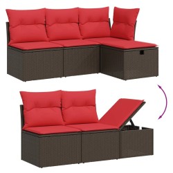 Salon de jardin avec coussins 5 pcs marron résine tressée 