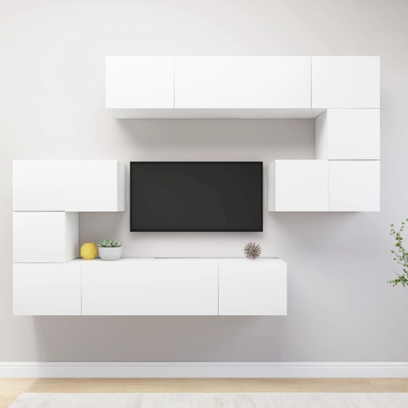 Ensemble de meubles TV 8 pcs Blanc Bois d'ingénierie Ensemble de meubles TV 8 pcs Blanc Bois d'ingénierie