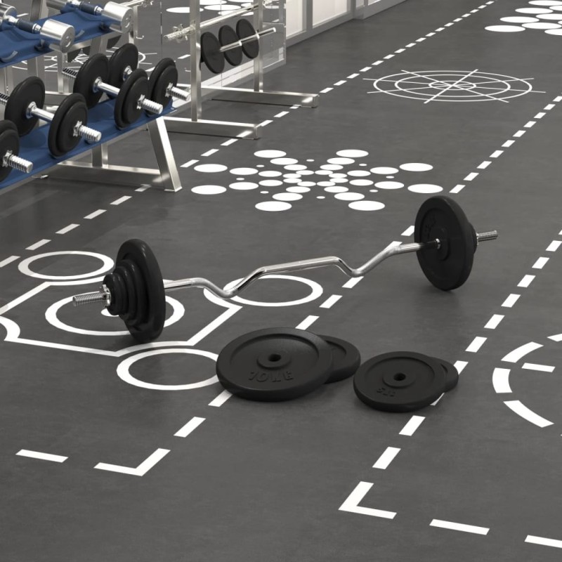 Barre d'haltères avec plaques 60 kg fonte et acier chromé 