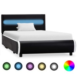 Cadre de lit avec LED Noir Similicuir 90x200 cm  