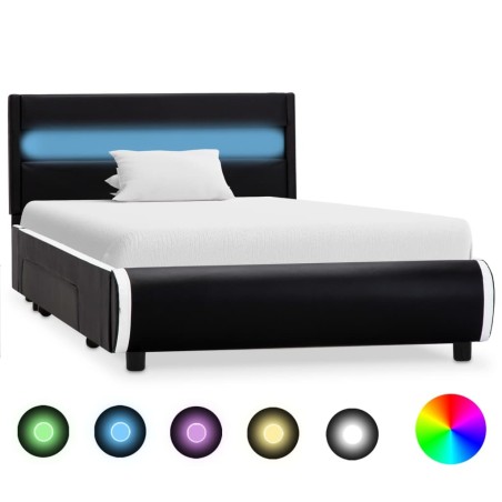 Cadre de lit avec LED Noir Similicuir 90x200 cm  