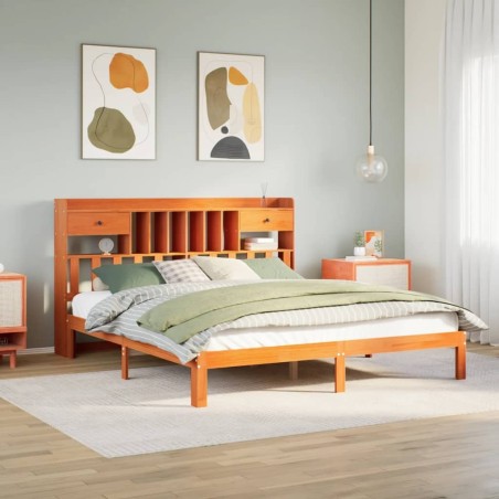 Lit bibliothèque sans matelas cire marron 180x200 cm pin massif 