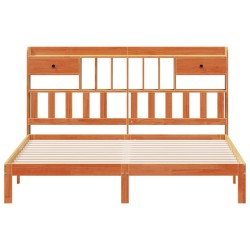 Lit bibliothèque sans matelas cire marron 180x200 cm pin massif 