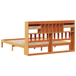 Lit bibliothèque sans matelas cire marron 180x200 cm pin massif 